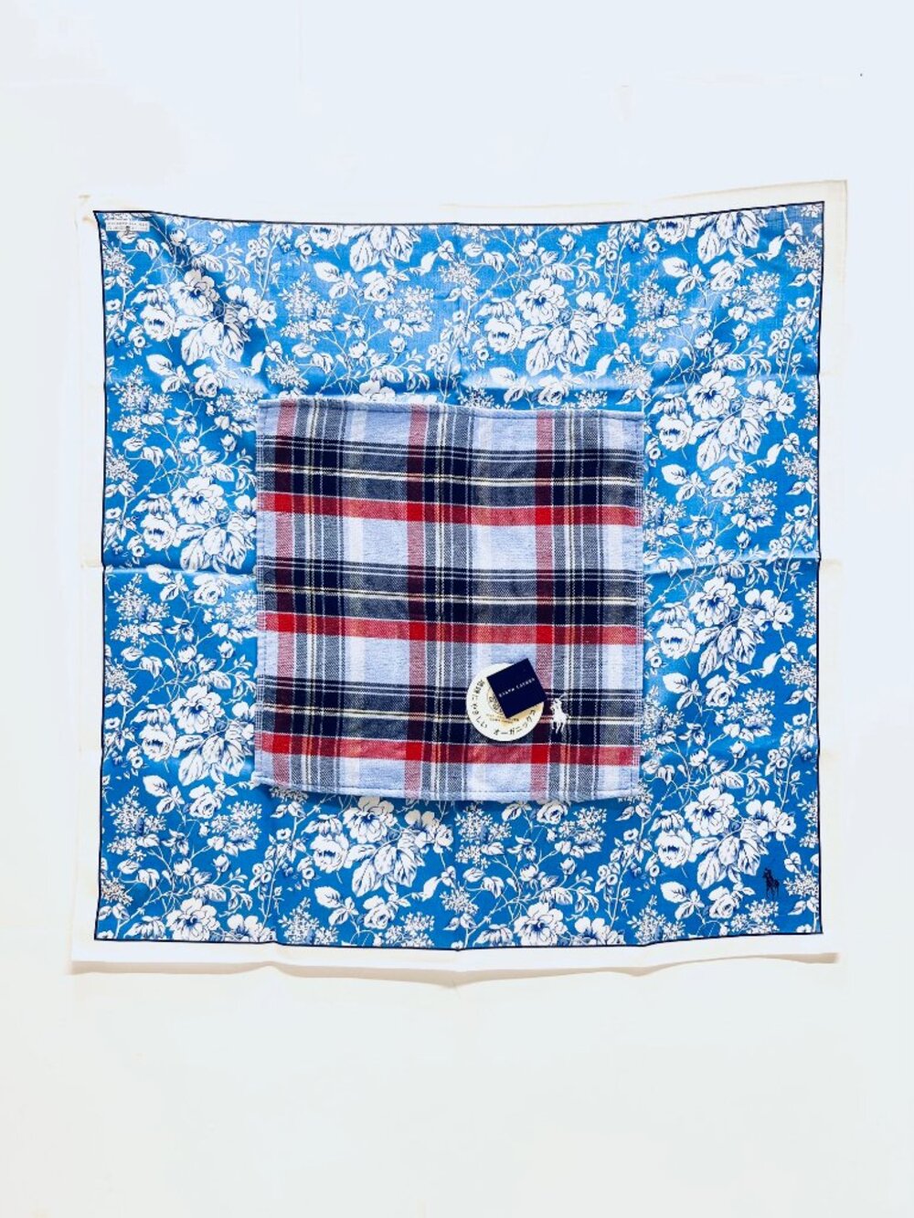 New Polo Ralp Lauren Mini Scarf 20" + Hand Towel bue floral blue black check((92 - Picture 10 of 14